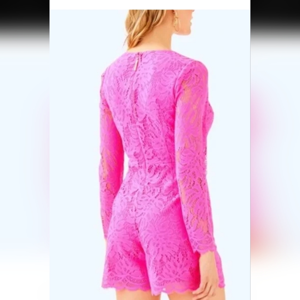 Lilly PULITZER Vibrant Pink Lace Wrap ROMPER - Picture 4 of 15